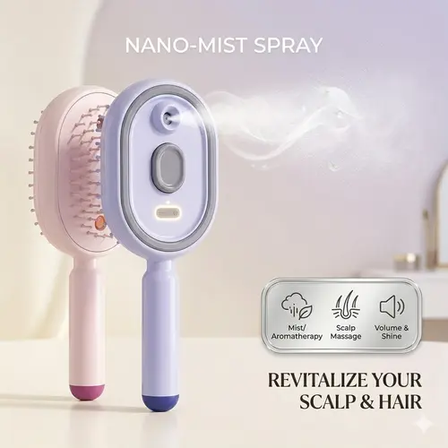Electric Spray Air Cushion Massage Comb withSelf-Cleaning, Anti-Tangle, Anti-Static, VolumizingFunctions and Essential Oil Mist AromatherapyHair Care