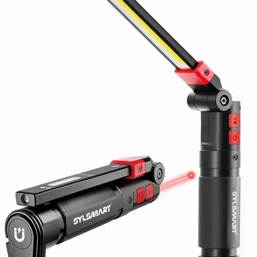 【Back to School】Rechargeable Magnetic Red Beam Work Light, Super Bright 1300LM Flashlight with 4600mAh Battery, CRI95+ True Color, Magnetic Base for Car Repair, DIY, Father's Day Gifts for Men, Super Bright Flashlight