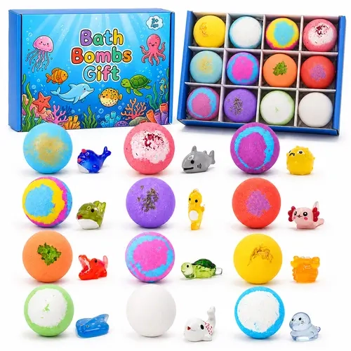 Bath Bombs for Kids with Surprise Inside, Handmade 12 Pcs Bath Bombs Gift Set, Bubble Bath Fizzies for Children