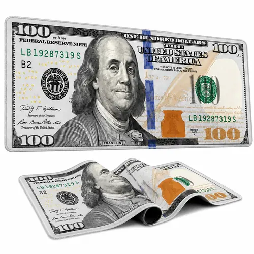 AISOON $100 Bill Design Large Gaming Mouse Pad - 31.5"x11.8" Waterproof PU Leather, Non-Slip Stitched-Edge Desk Protector, PC Accessories, Work Accessories, Workstation Essential for Dorm Room Gamers with Bold Print, Unique Look