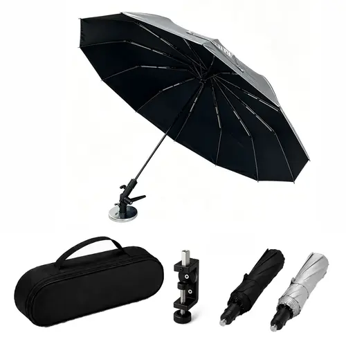 [Upgraded 2026 Latest]Umbrella 56" HVAC Sun Shade with Magnetic Mount, Universal Clamp Included, Reinforced 12-Rib Fiberglass Frame, Portable Wind-Resistant Design, Carry Bag Included, 180° Adjustable for Outdoor Work and AC Repair