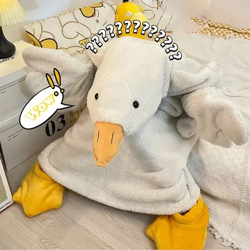 Women's Cartoon Hooded Wings Loungewear Onesie - Oversize Fit Goose Wearable Blanket, Halloween Christmas Gift Warm Indoor-Outdoors Duck Hooded Blanket with Sleeves for Adults, Shoes Not Included