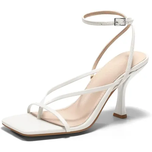 Coutgo Women's Elegant Minimalist Kitten Heel Sandals - Square Open Toe, Rubber Sole, Lightweight Size 8 Summer Dress Shoes, Cute Comfy Footwear, Elegant Minimalist Sandals, Kitten Heels