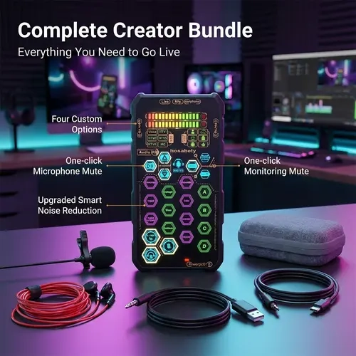Hosabely SK9 Pro Handheld Portable Digital Voice Microphone - 3.5 mm Jack Audio Equipment for Streamers, with Smart NR, Upgraded Noise Reduction, 4 Custom Sound Effects, 1-Click Mute, AI Follow-Sing, Compatible with iPhone, Android, PC, PS5