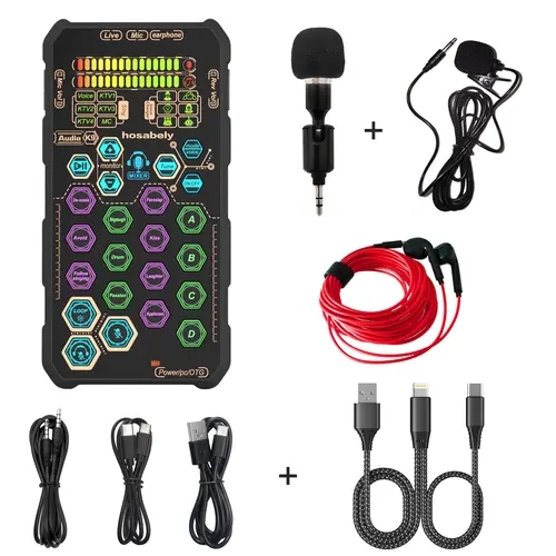 HOSABELY SK9PRO Upgrade Compact Handheld Live Sound Card Kit - 3.5mm Cable, SK9-Mini Lapel Mic, Podcast Audio Interface, Streamers' Equipment, Universal Package for iPhone/Laptop/PS5