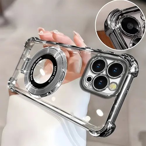 Suitable for [iPhone 16 Pro Max] high-end phone case, Electroplated Luxury Clear Phone Case with Ring Stand Holder 4-Corner Shockproof Camera Protective Cover 952