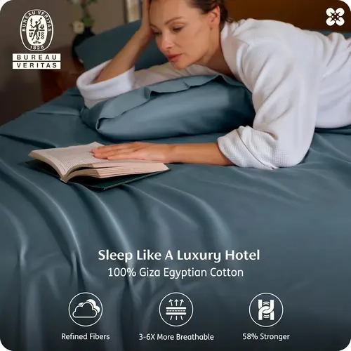 Bedsure 100% Giza Cotton Fiber Fitted Sheets - Luxury Hotel Sateen Weave, 18" Deep Pockets, 4 Corner Straps, Silky Sheets, PureWoven Fabric, Hot Sleeper Cool, Gentle on Skin