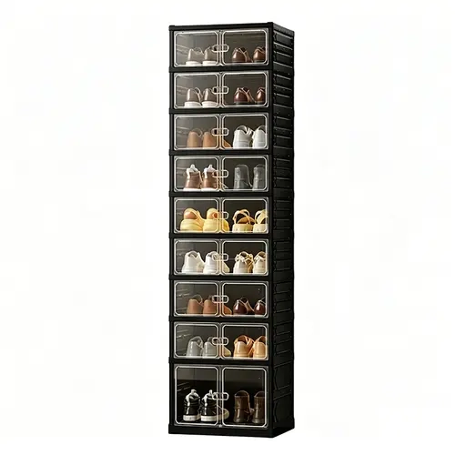 9-Layer Foldable Shoe Organizer Storage Box - Portable Extra-Large Folding Closet Shoe Rack with Magnetic Transparent Door