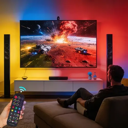 USB Interface(32-85 inch)TV Back LED Illuminated wireless Remote Light Strip Color Syncing Ambient Lighting, gaming lights USB AI LED light strips, with camera to capture TV screen colors Simple installation