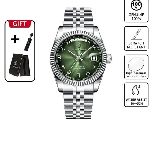 POEDAGAR Men's Casual Business Analog Quartz Wrist Watch with Round Dial and Stainless Steel Band, Water-Resistant Fashion Timepiece with Gift Box for Parties and Gifting