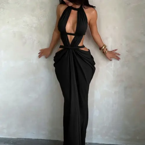 Shimmering Ribbon Cut Out Midi Dress, Elegant Hollow‑Out Design, Ideal for Autumn Occasions, Stylish Fall Wardrobe Addition, Evening Cocktail Dress