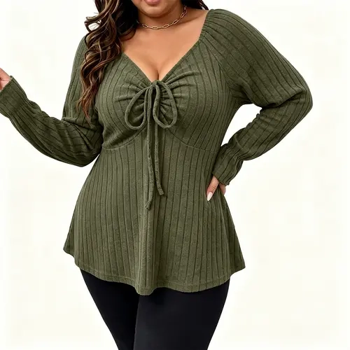 Eytino Women Plus Size Tops Sexy V Neck Babydoll Shirts | Long Lantern Sleeve,Solid Color,Drawstring,Loose Fit,Business & Work,Dressy Casual Peplum Top for Women (1X-5X) Womenswear