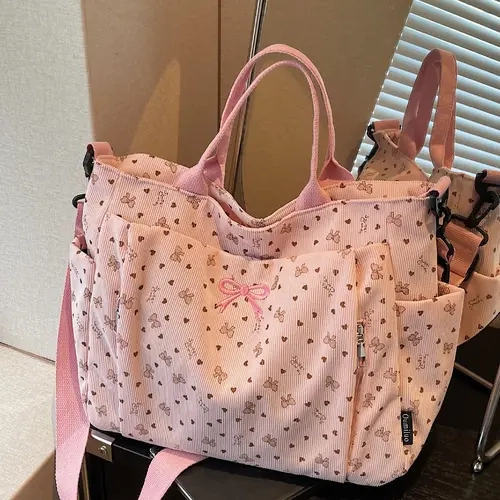 Elegant Fashion Large Capacity Bow Heart Design Tote Bag, Fabric Shoulder Bags, Handheld Shoulder Crossbody, Perfect for Daily Outing, Date, Dinner