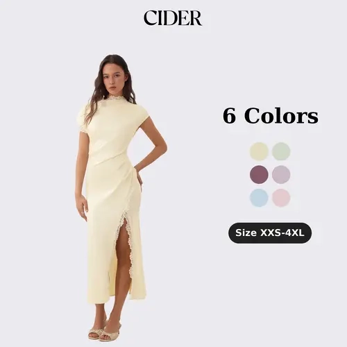 Cider Satin Lace Trim Split Mermaid Maxi Dress