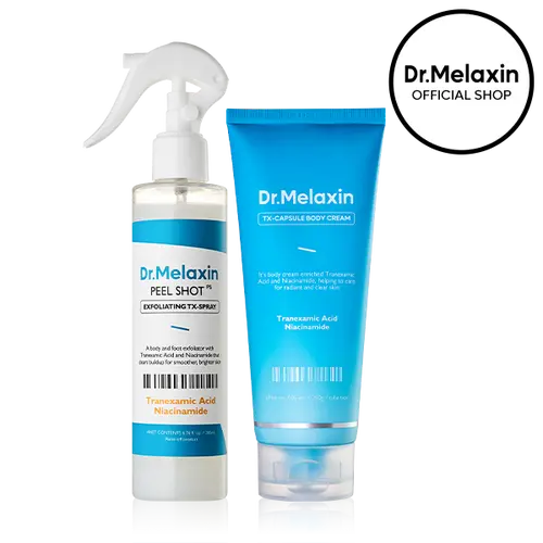 [Dr.Melaxin Official] 2-Step Smoothing Body Glow Routine, Tranexamic Acid Exfoliating Spray & Niacinamide Capsule Cream for Dark Spots & Hyperpigmentation