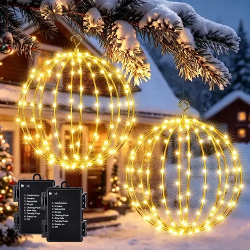 FLACCHI 2 Pack 12-Inch 120 LED Hanging Ball Lights, Battery Operated Foldable Globe Fairy Lights with 8 Modes, Timer & Memory for Christmas, Garden, Patio & Wedding Decor