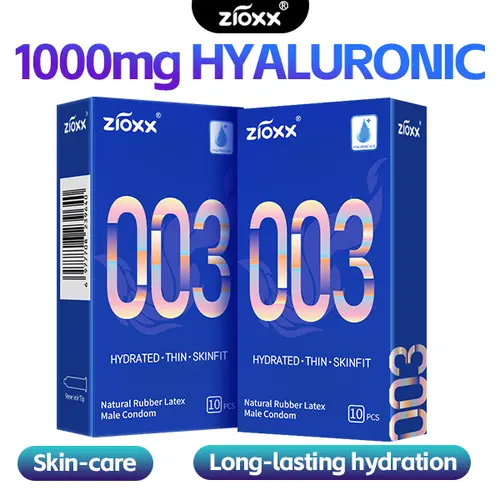Zioxx 003 Ultra-Thin Plain Menswear Condoms for Men, 10pcs HA-Lubricated Natural Rubber Latex Snug Fit, Adult Intimate Wellness Essential with Hyaluronic Glide