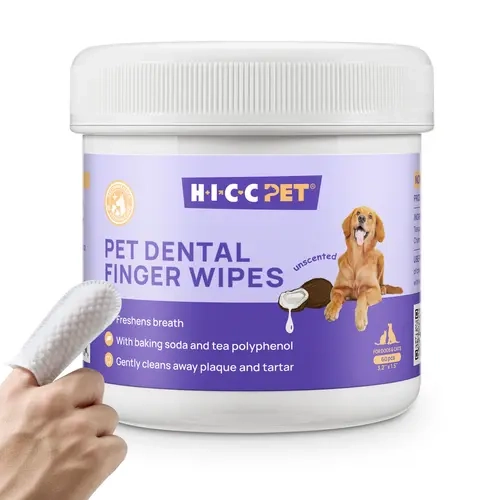 HICC Pet Soft Cloth Dental Wipes, 60 Pcs Disposable Pack Supplies for Dogs - Plaque & Tartar Removal, Breath Freshener, Gentle Oral Care, No Mess, Unscented, Easily Clean Teeth