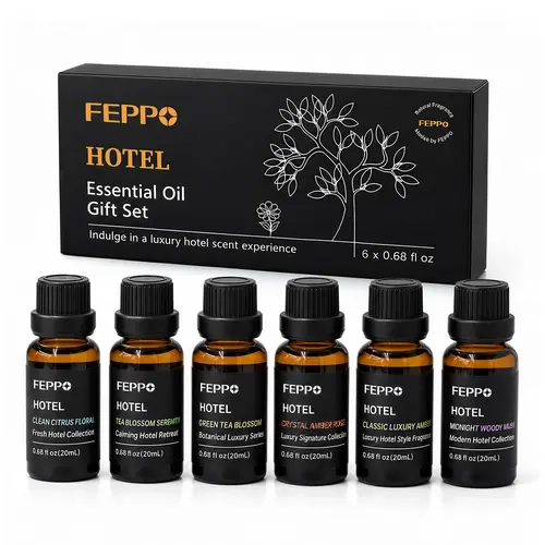 FEPPO Unisex Plant-Based Luxury Aromatherapy Scent Diffuser Oil Gift Set - 6x20mL 6 Bottles, Long-Lasting Scents for Waterless Diffusers, Home Use, Anniversary Gifting (Amber, Citrus Floral, Green Tea, Rose, Tea Blossom, Woody Musk)