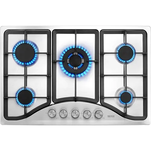 【Fallpicks】VEVOR 30-in Gas Stovetop Cooker, 5-Burner Built-in Stainless Steel Hob with 12250BTU Max Output, LPG/Natural Gas Convertible Nozzles, High Wear Resistance, Thermocouple Automatic Shutdown Protection, High Compatibility for Camping Use