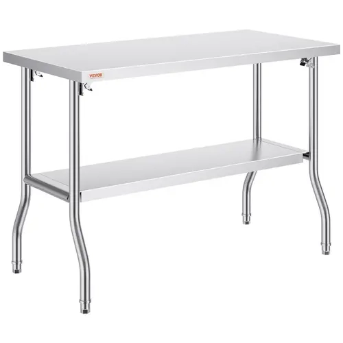 VEVOR Folding Prep Table Heavy Duty NSF Certified for Commercial Kitchen, Stainless Steel Workstation with Undershelf, 300 lbs Load, 48 x 24 Inch, for Restaurants & Garages