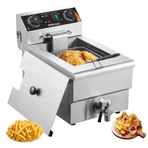 【Fallpicks】VEVOR 1500W Commercial Deep Fryer, 11.6Qt/11L Stainless Steel Countertop Unit with Basket, 11.6Qt Water Fill, 140°F to 392°F Adjustable Temperature, Control Panel Time & Temp Settings, Auto-Cut Off Overheat Protection, for Home & Restaurant Use