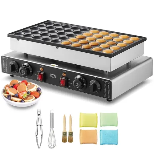 【Fallpicks】VEVOR 50PCS 43mm Miniature Dutch Pancake Maker, 1700W Power Commercial Dorayaki Baker, Stainless Steel Kitchen Appliances, DIY Supplies with Dual Temp Ctrl, Cooking Alert Beep, Steady Rubber Feet, 100W & Above for Cafes, Gatherings
