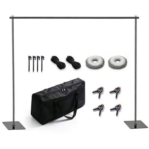 Backdrop Stand 10x7ft(WxH) Photo Studio Adjustable Background Stand Support kit with 4 Clamps, 2 Sandbags and Carry Bag for Parties, Events Decoration, Wedding, Photography