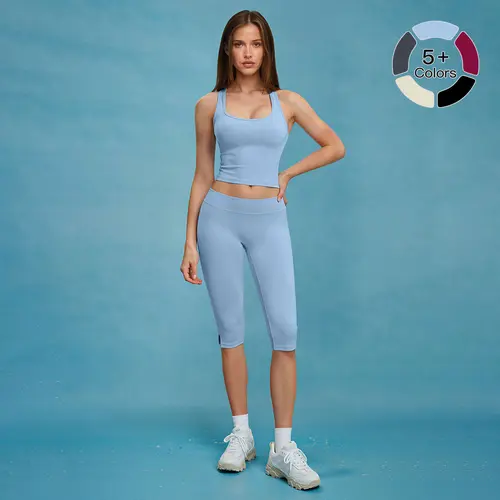 Women's 2-Piece MFVIM Summer Yoga Style Matching Workout Set - Back-Enhancing Sleeveless Tank Top, High-Waisted Slim Shorts, Gym Fits, Yoga/Running Active Wear, Sporty Casual Outdoor Outfits