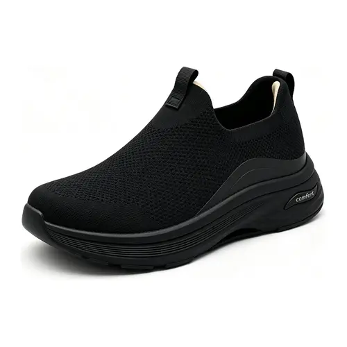 Men's Minimalist Casual Trainers - 1-Step Slipon, Slip On Style, Sweat-Free Mesh Knit Hollow Upper, Snug Ankle Hold, Breathable, Lightweight, Cushioned All-Season Athletic Walking Shoes