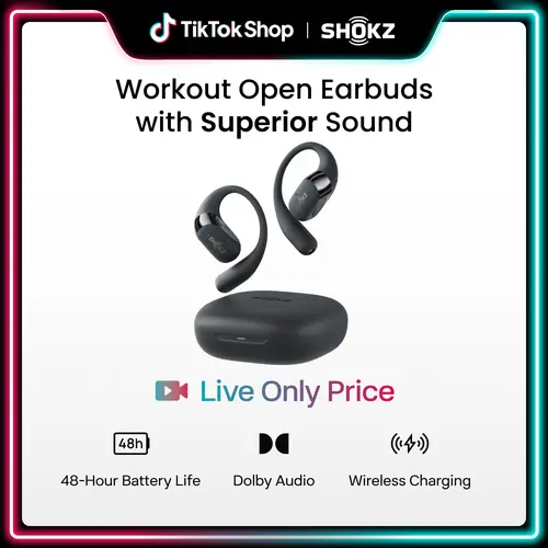【Live only】 SHOKZ OpenFit 2+ Open-Ear Earbuds, Dolby Audio,Wireless Charging Dynamic Sound; Secure Fit and Soft Comfort；48H Playtime with fast charging; IP55 Water-Resistant; Gym/Outdoor/Home Leisure