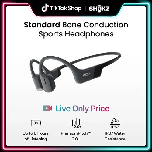 【Live only】SHOKZ OpenRun Bone Conduction Open-Ear Bluetooth Sport Headphones Open ear comfort; Lightweight & Secure fit; IP67 water resistance; 8H battery; Running/Cycling