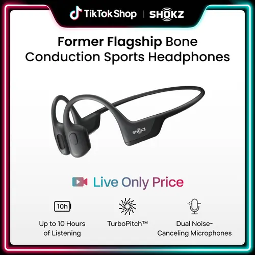 【Live only】SHOKZ OpenRun Pro - Open-Ear Bluetooth Bone Conduction Sport Headphones - Sweat Resistant Wireless Earphones for Workouts and Running with Premium Deep Base - Built-in Mic