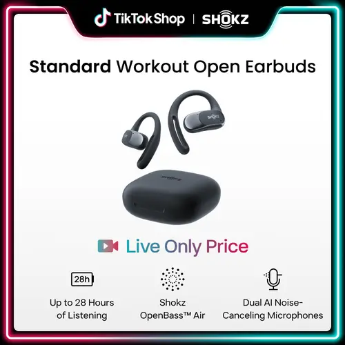 【Live only】SHOKZ OpenFit Air - Open-Ear Headphones, True Wireless Earbuds, Water Resistant, Secure Earhooks for Daily Use