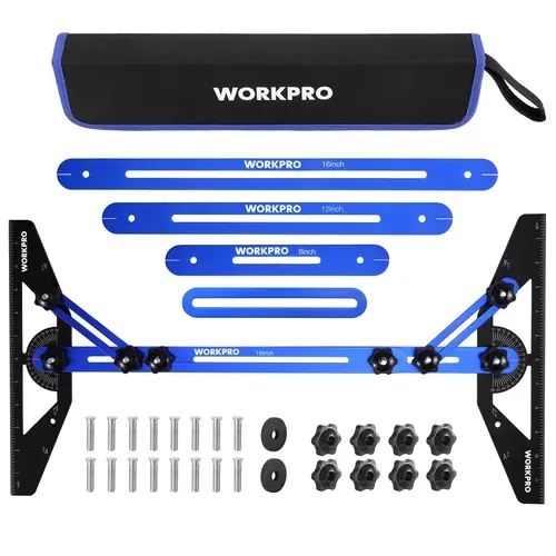 #toolupgrade WORKPRO Stair Tread Template Tool, Stair Tread Jig with Triangular Structure Brace, 10.1" to 56.3" Adjustable Length Stair Measuring Tool, Aluminum Alloy Stair Tread Gauge for Stairs, Floor, Cabinets