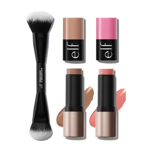 e.l.f. Soft Glam Cheek Duo & Duo Brush - Cream Bronzer & Blush Sticks, Blending Brush for Buildable, Effortless Glow