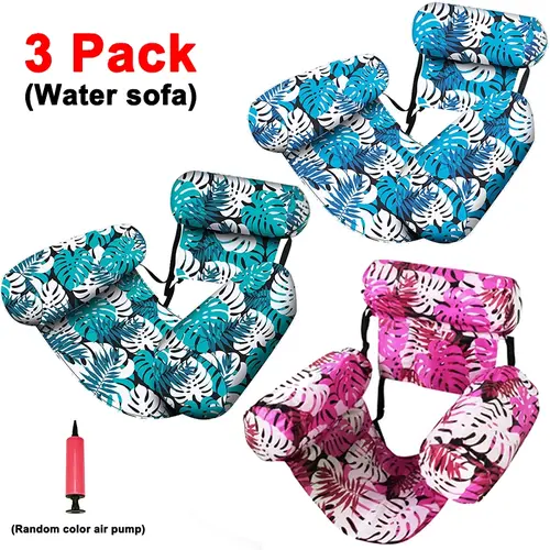 3-Piece Inflatable Pool Hammock Set, Adult Floating Lounge Chair, Heavy-Duty Swim Ring, Swimming Floater, Beach Lake Pool Party, Includes Pump