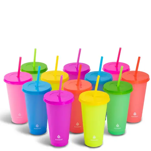 24-Piece 24oz Reusable Color-Changing Cold Beverage Tumbler Set - Portable, Washable, Party-Ready, Splash-Resistant Lids, Rainbow Shades, Stack & Store Kitchen Cups, Temp-Shift Colors, Easy-to-Personalize Travel Drinkware