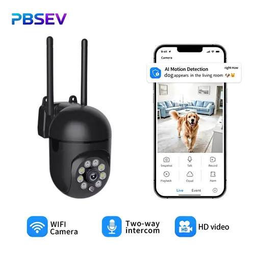 PBSEV HD 1080P Security Cameras - 360-Degree Indoor Surveillance Cam, Camera Security, Motion Detection, IR Night Vision, 2-Way Audio, Instant WiFi Setup (2.4GHz Only), Emergency 911 Alert, Bluetooth, Micro SD, Wall Mount