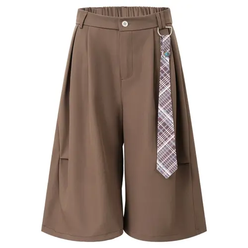 Men's Woven 3-Quarter Wide-Leg Pleated Pants - Japanese Vintage Retro Distressed, Loose Slimming Plain Design, Tie Button Detail, Summer Street-Style Father’s Day Gift #SummerWins
