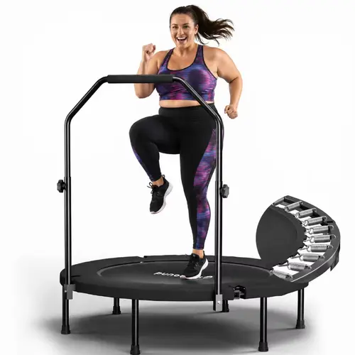 SkyBound Fitness Unisex Adult Jump Trampoline - 40"/48" Round Alloy Steel Bouncy Model, 40"l x 40"w x 11"h, Heavy-Duty Foam Adjustable Handlebar, 32 Closed Springs/Bungee Cords, Foldable Home Activity Gear, 3 Years Warranty, Safe Design