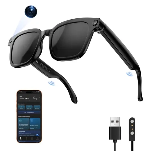Wearable AI Powered Smart Glasses - Smart Glasses with Camera, 1080P HD Camera Functionality, Bluetooth, Voice Control, Voice Assistant, Real-Time Translation (140+ Languages), Audio for Meetings/Vlog, iOS&Android Compatible