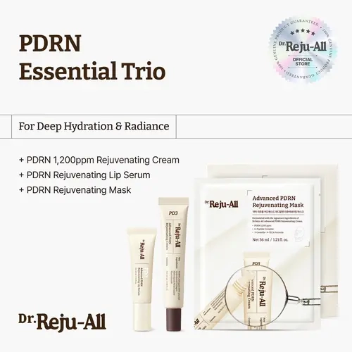 [Official] Dr.Reju-All PDRN Essentials Complete Routine Set - Korean Pharmacy 3-Piece Sensitive Skin Daily Routine Moisturizing Care Set with Cream, Serum, Mask, Hibiscus Rice, Smooth, Brightening, Deep Hydration, Lip Serum Glow