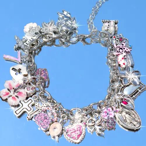 Vintage Heart Flower Charm Bracelet, Retro Cross Bag Bracelet, Cute Cherry Cocktail Coconut Bracelet, Floral Charm Bracelets, Fashion Creative Jewelry, Fashion Jewelry Accessory