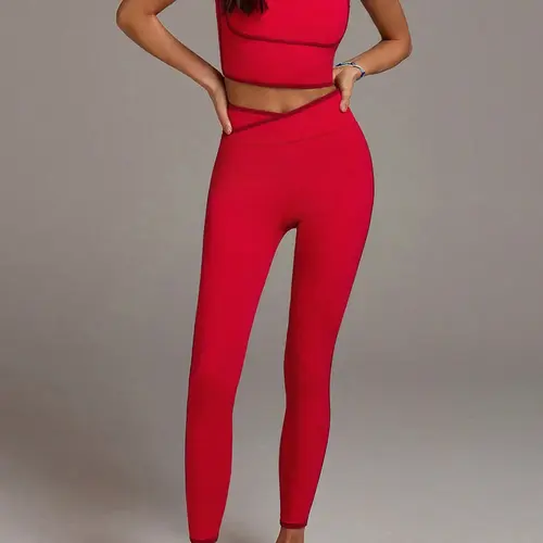 Women's seamed Spandex Sportswear Set, Women Workout Clothes, Soft Yoga for Daily Wear, Gym, Cycling, Sleeveless Tank Top & Above Knee Pants, Athletic Sets