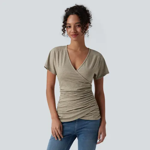 【Creator’s Pick】Halara V Neck Short Sleeve Ruched Casual Top
