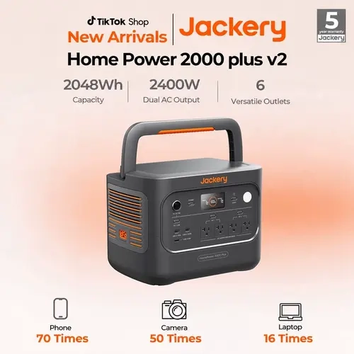 Jackery HP2000 Plus V2 Portable Power Station, 2042Wh LiFePO4 Solar Generator, 3000W AC Output, Expandable to 24kWh, UPS Home Backup for Emergency Camping RV Off-Grid(Solar Panel Optional)