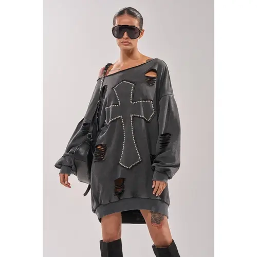 LEX STUDDED MINI SWEATSHIRT DRESS