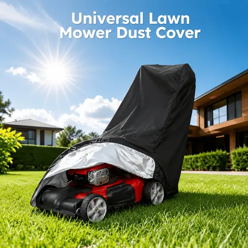 280D Fabric Lawn Mower Dust Cover, All-Season Home Care Outdoor Cover for Garden Tools - Waterproof, Windproof, 24h UV Protect, Adjustable Drawstring, Storage Pocket, Classic Pure Black Appearance, Extends Device’s Lifespan