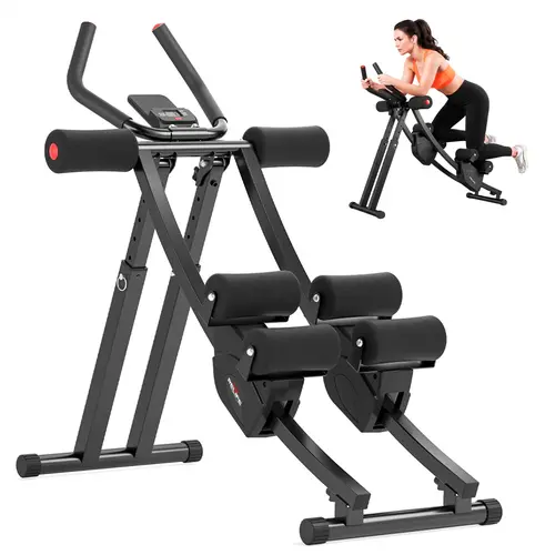 RELIFE Adjustable Ab Machine - Unisex Foldable Steel Frame Workout & Exercise Equipment for Core, Waist, Arms Training, Independent Dual Tracks, LCD Display, Height Adjustment, 440lbs Load, Easy to Use and Storage, Improving Stamina, Maximizing Results